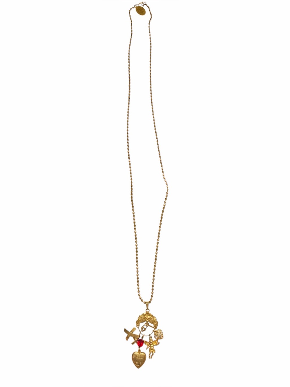 Kirks Folly Gold Tone Charm Necklace Hearts Angel Locket Ball Chain Y2K in box